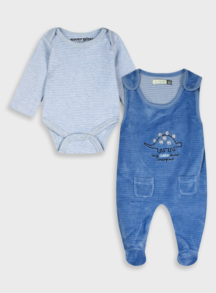 Stripped romper with bodysuit for baby boy (0-12 months) | LIGHT BLUE Stripped romper with bodysuit for baby boy (0-12 months) | LIGHT BLUE