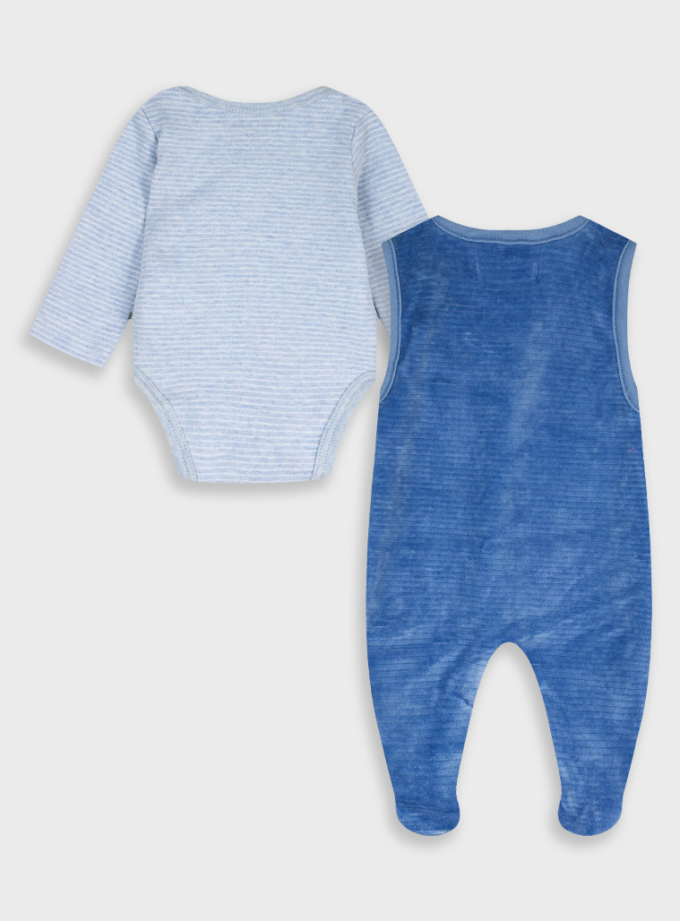 Stripped romper with bodysuit for baby boy (0-12 months) | LIGHT BLUE
