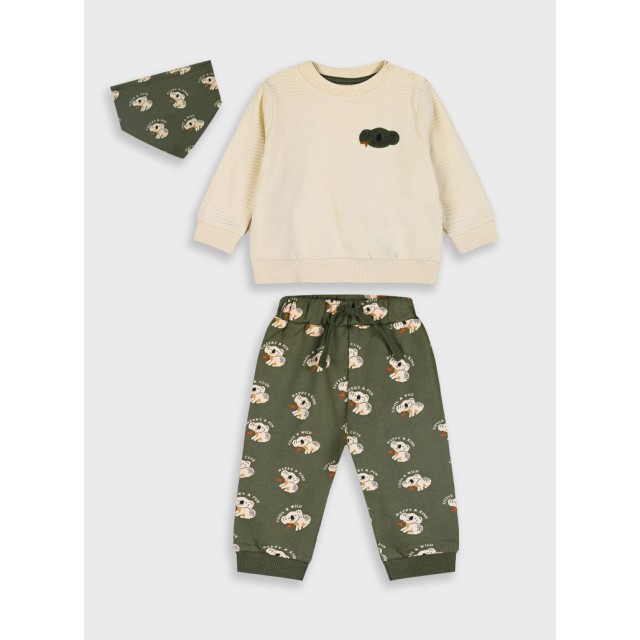 Baby set with bib for boy (3 - 18 months) | KHAKI