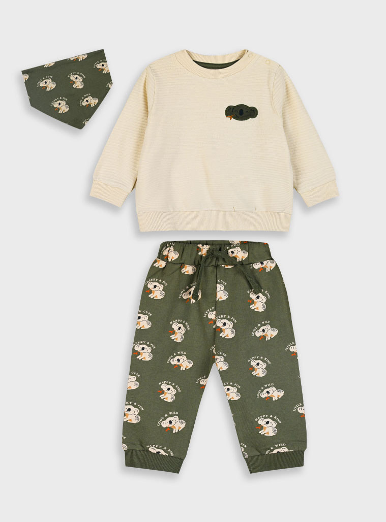 Baby set with bib for boy (3 - 18 months) | KHAKI Baby set with bib for boy (3 - 18 months) | KHAKI