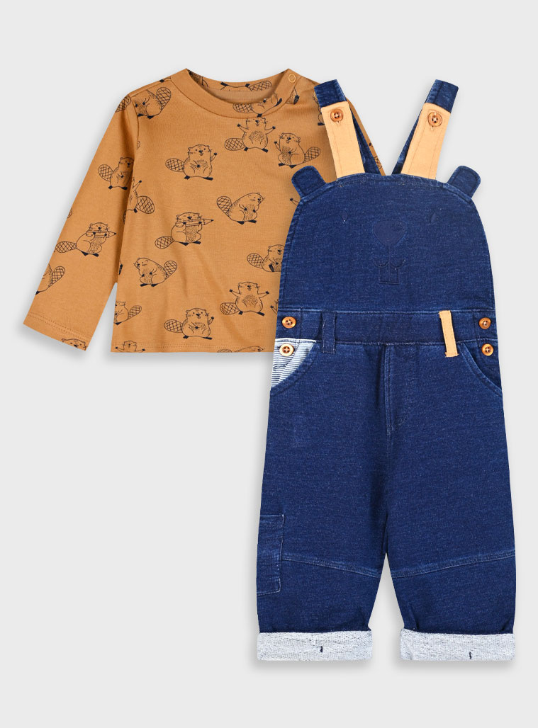 Baby set shirt with overalls for boy (3 - 18 months) | BLUE DENIM
