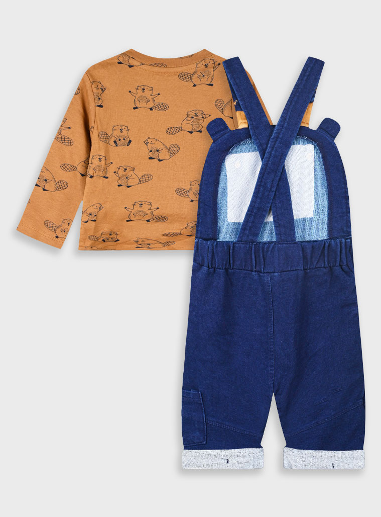 Baby set shirt with overalls for boy (3 - 18 months) | BLUE DENIM