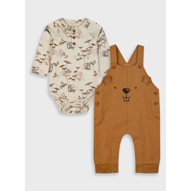 Baby set bodysuit with overalls for boy (3 - 18 months) | MOCHA MOUSSE