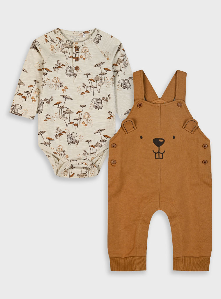 Baby set bodysuit with overalls for boy (3 - 18 months) | MOCHA MOUSSE Baby set bodysuit with overalls for boy (3 - 18 months) | MOCHA MOUSSE