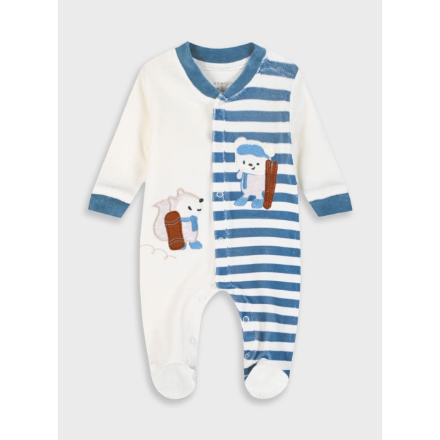 Velvet romper for baby boy (0 - 15 months) | ECRU
