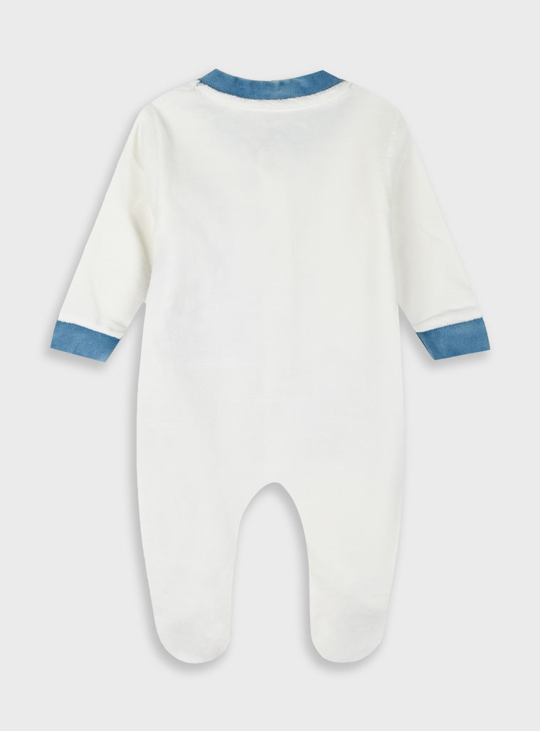 Velvet romper for baby boy (0 - 15 months) | ECRU