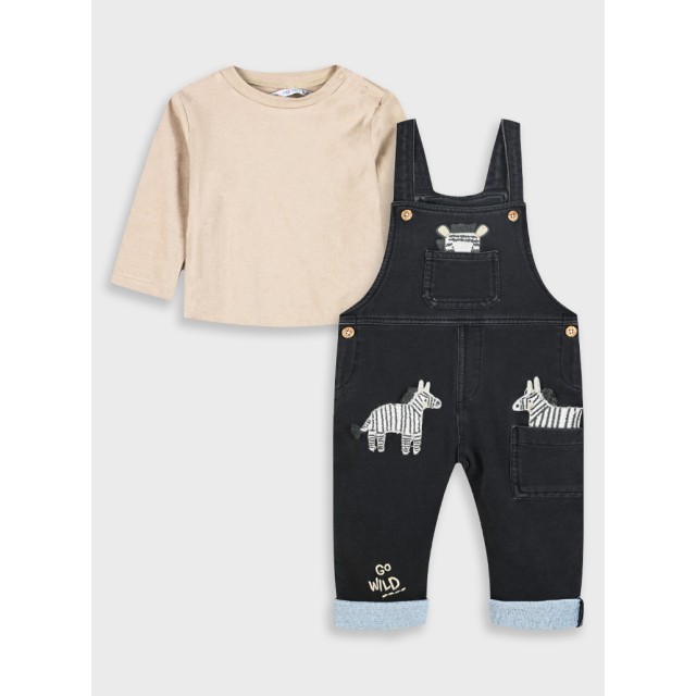 Baby set shirt with overalls | BLACK DENIM