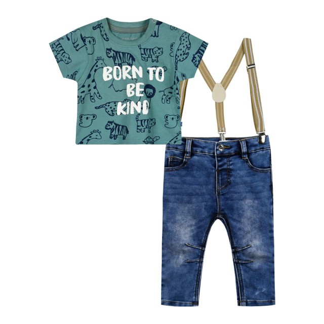 Baby boy΄s 3 piece set with print (6-18 months) | BLUE DENIM