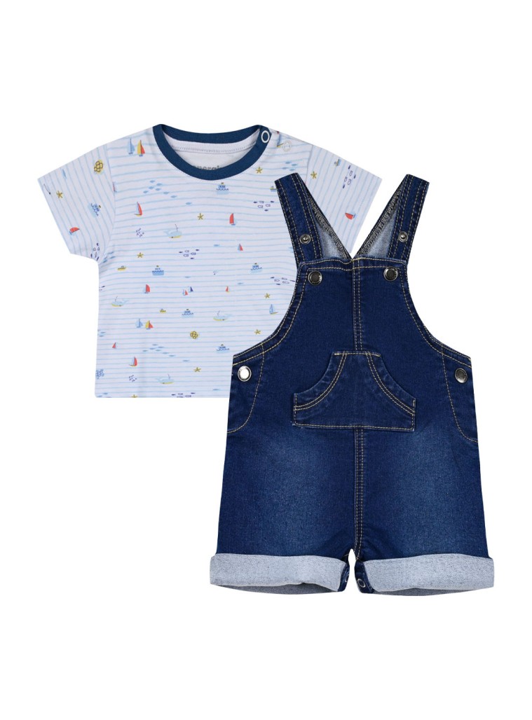 Βρεφικό σετ 2 τεμάχια με μπλούζα και σαλοπέτα για αγόρι (3-18 μηνών) | ΜΠΛΕ ΤΖΗΝ