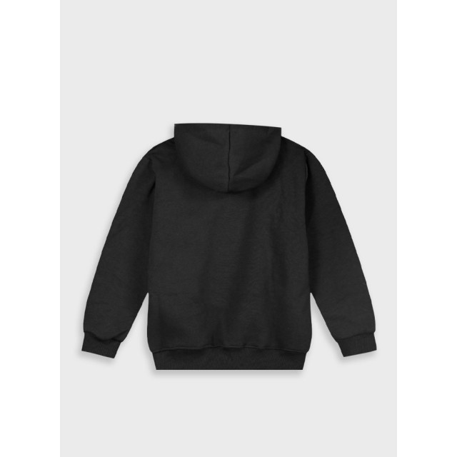 Boy΄s fleece jacket with built-in hood and zip | BLACK