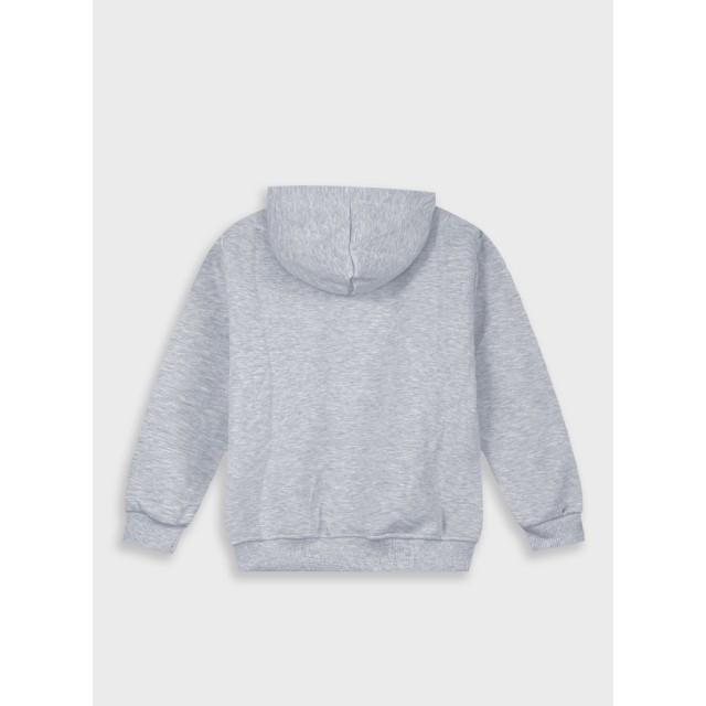 Boy΄s fleece jacket with built-in hood and zip | GREY MELANGE