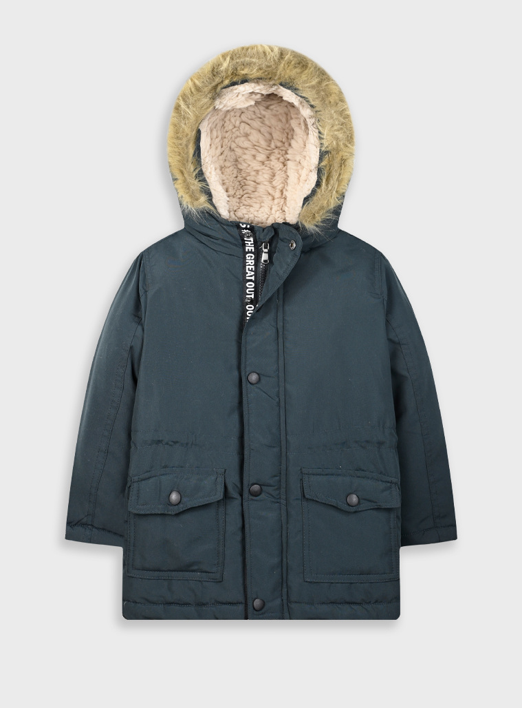 Μπουφάν με επένδυση προβατάκι για αγόρι | BLUE-BLACK Μπουφάν με επένδυση προβατάκι για αγόρι | BLUE-BLACK