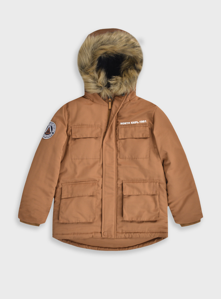 Boy΄s jacket with inner lining and hood | CAMEL