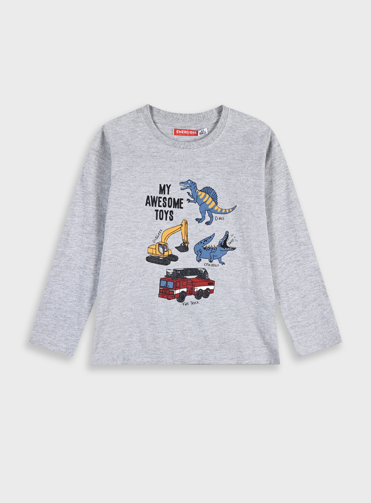 Boys΄ Mako Print Cotton T-Shirt | GREY MELANGE
