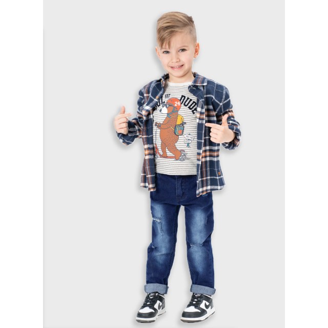 Elastic ripped jeans for boys | BLUE DENIM
