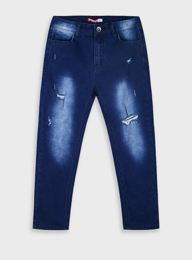 Elastic ripped jeans for boys | BLUE DENIM