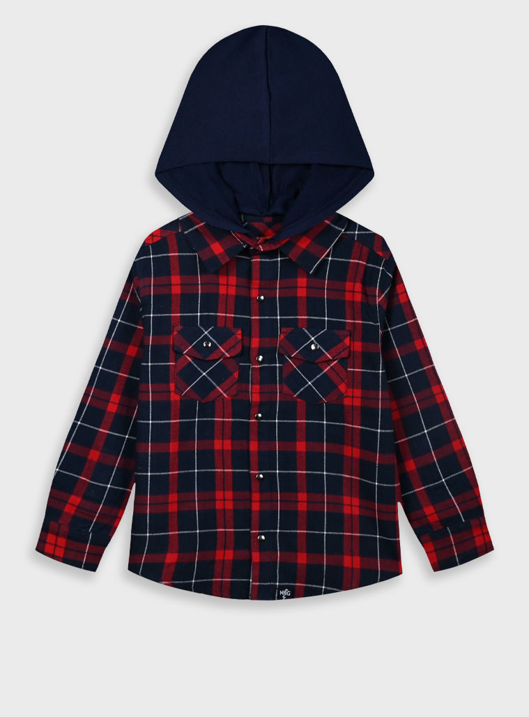 Checkered shirt with removable hood for boys | CHECK Checkered shirt with removable hood for boys | CHECK