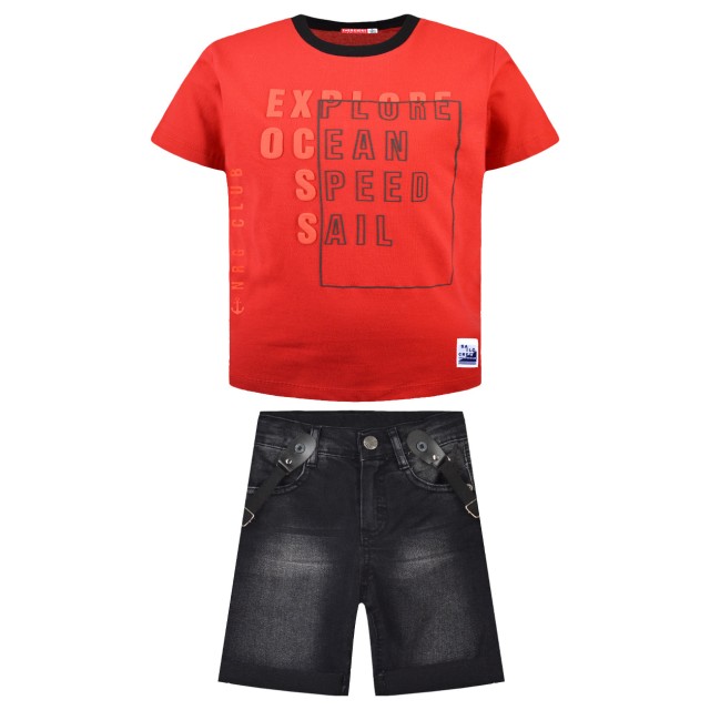 Set blouse & denim bermuda | RED