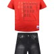 Set blouse & denim bermuda | RED