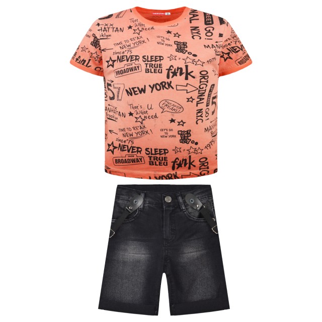 Boy΄s set with shirt, denim bermuda, and suspenders | Arancione