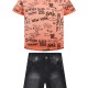 Boy΄s set with shirt, denim bermuda, and suspenders | Arancione