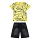 Boy΄s set with shirt, denim bermuda, and suspenders | YELLOW