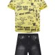 Boy΄s set with shirt, denim bermuda, and suspenders | Giallo
