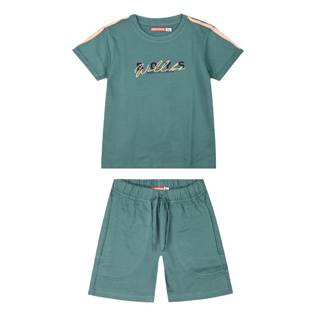 Boy΄s unbrushed fleece set with print on the shirt | PETROL