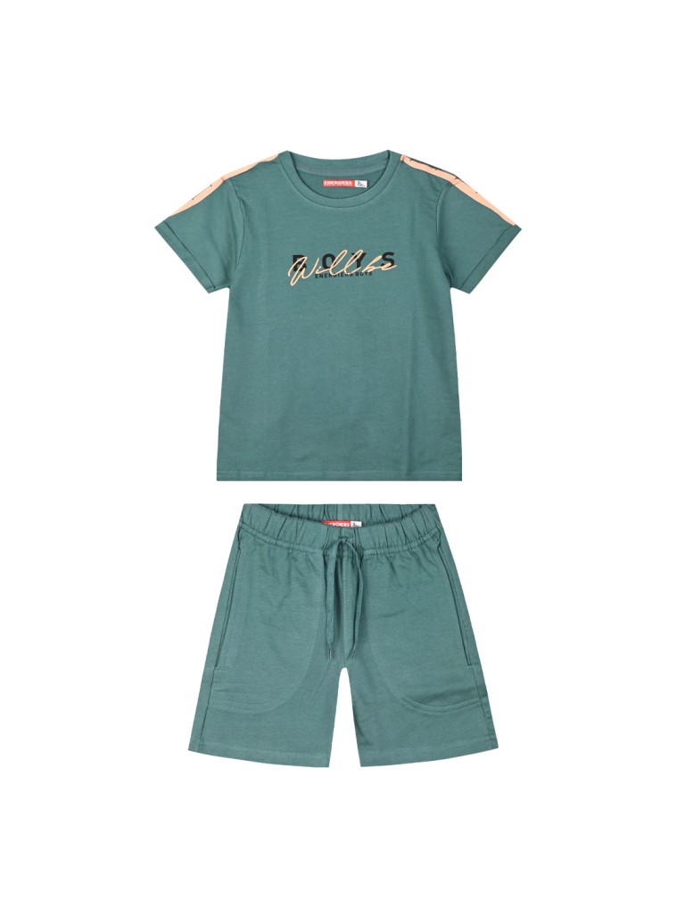 Boy΄s unbrushed fleece set with print on the shirt | PETROL
