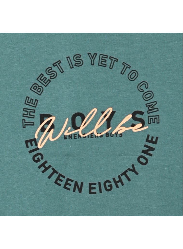 Boy΄s unbrushed fleece set with print on the shirt | PETROL