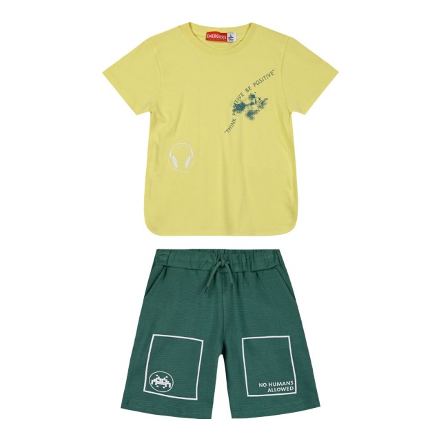 Boy΄s jersey set with print on the shirt and bermuda | PETROL