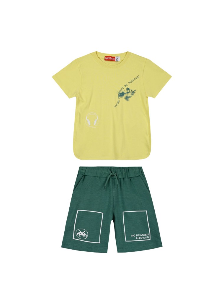 Boy΄s jersey set with print on the shirt and bermuda | PETROL