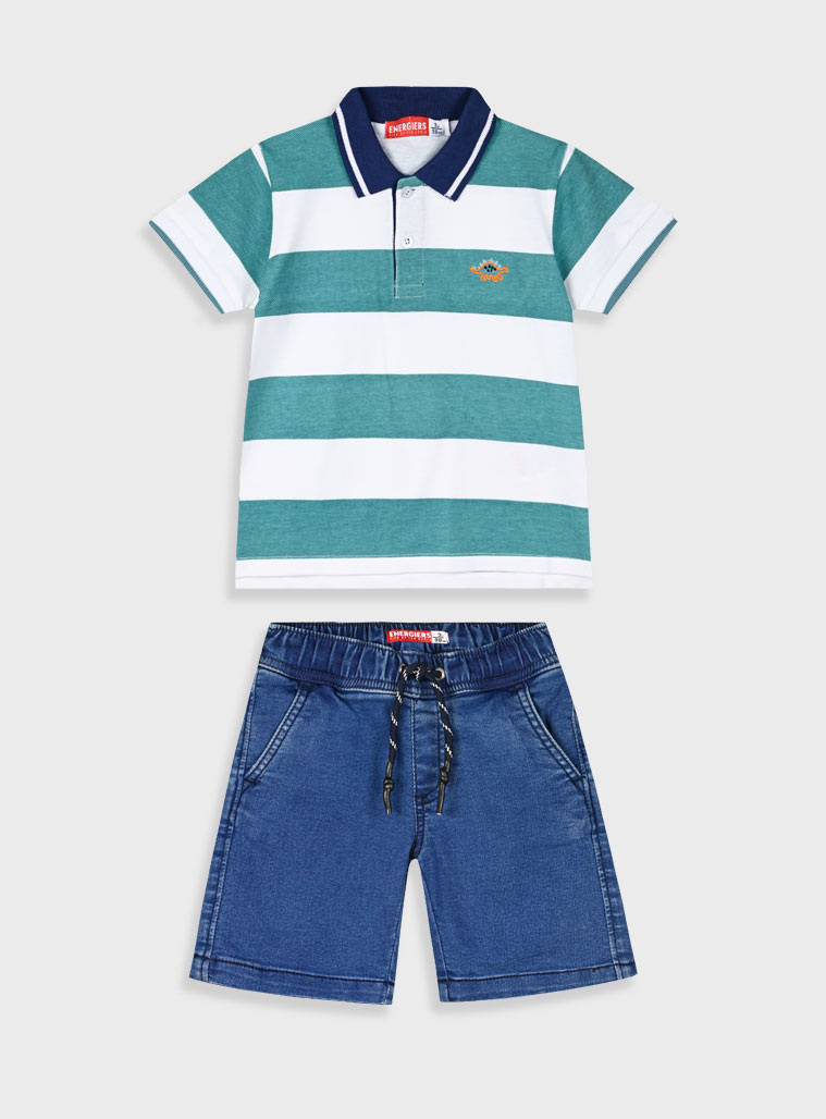 Set with striped t-shirt for boys | BLUE DENIM