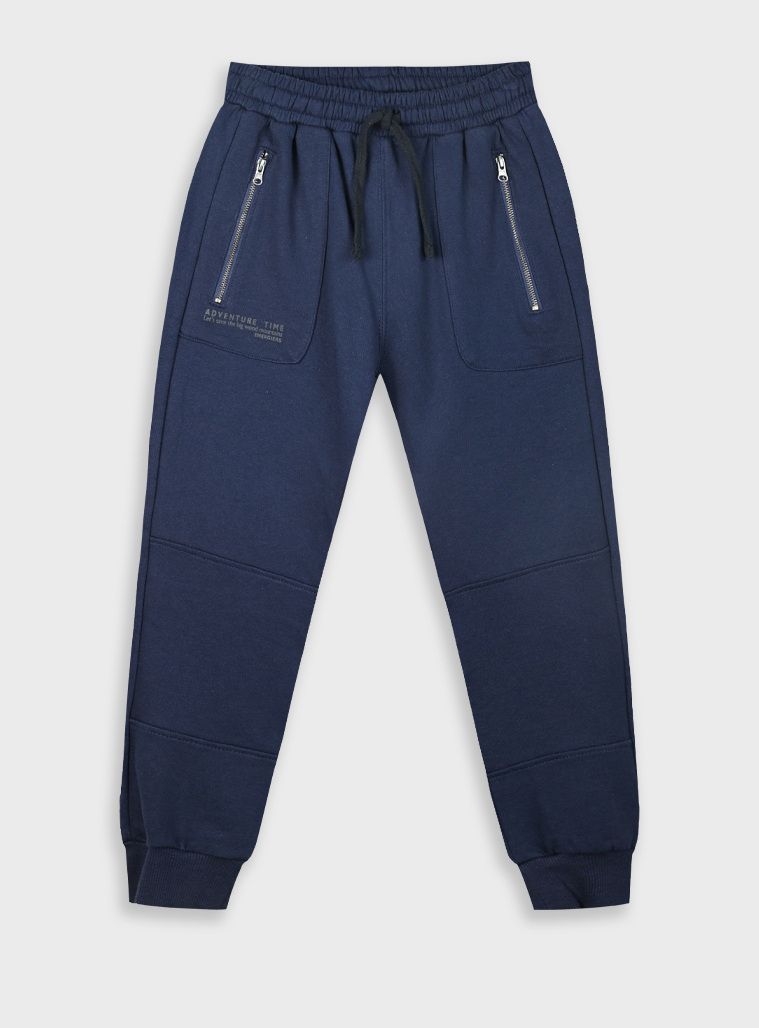 Sweatpants from unbrushed fleece with print for boys | NAVY