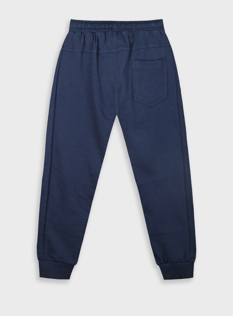 Sweatpants from unbrushed fleece with print for boys | NAVY