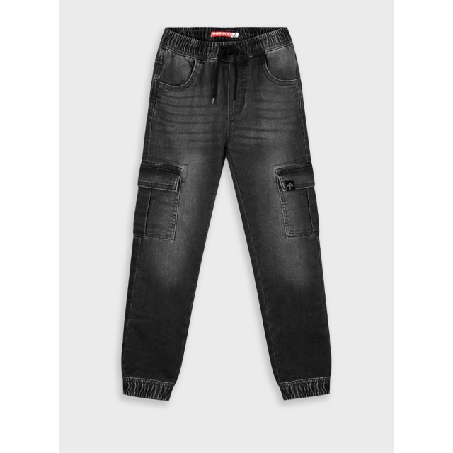 Cargo jeans with elastic waistband for boys | BLACK DENIM