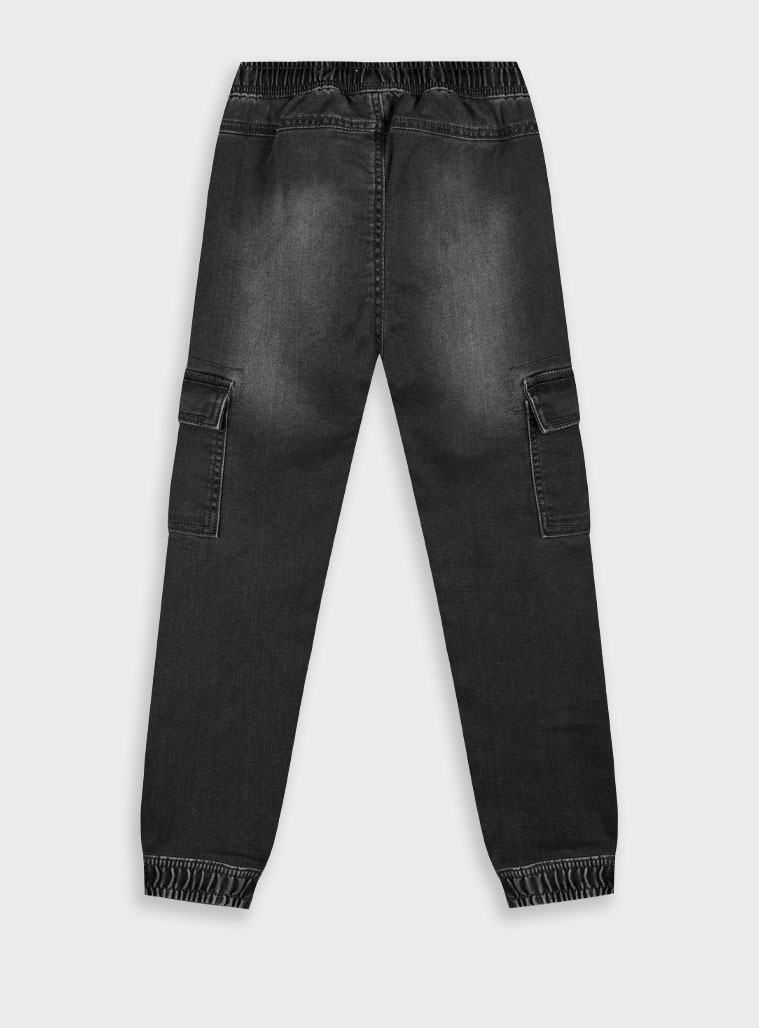Cargo jeans with elastic waistband for boys | BLACK DENIM
