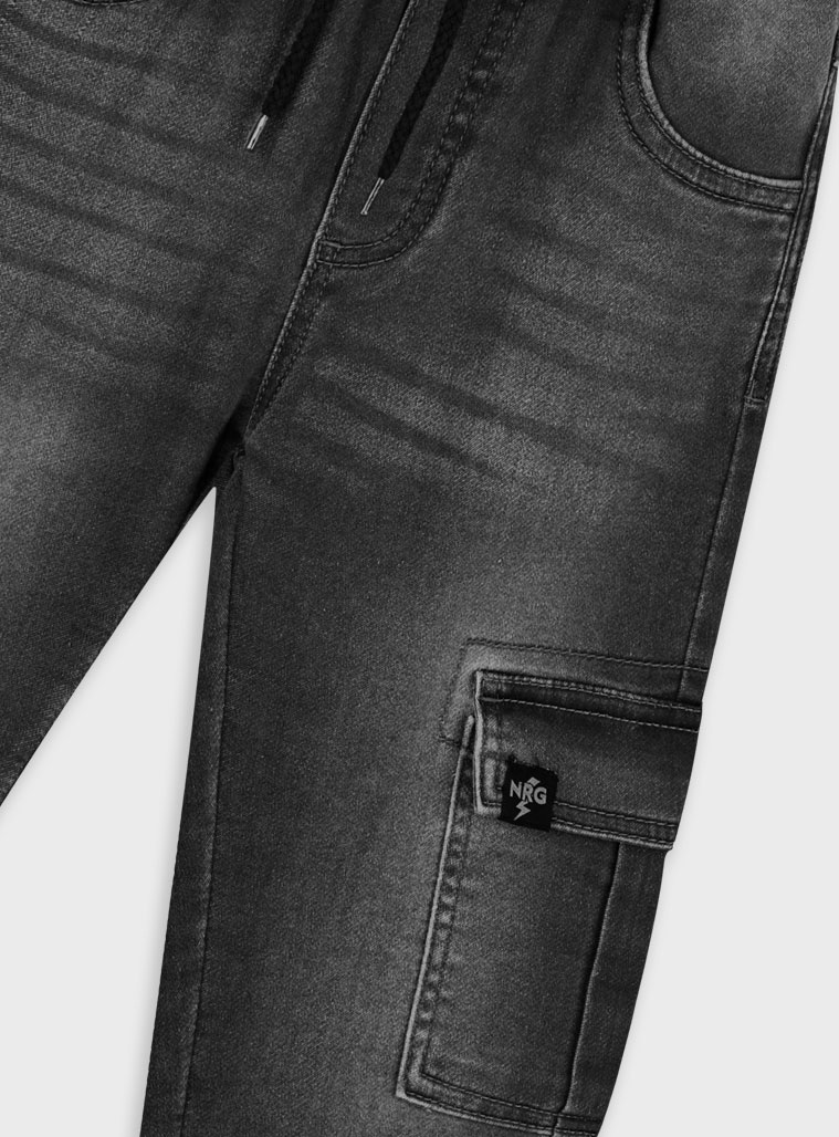 Cargo jeans with elastic waistband for boys | BLACK DENIM