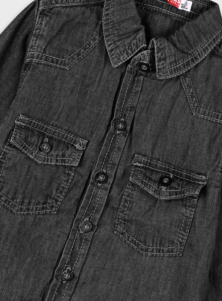 Denim button up shirt for boys | BLACK DENIM
