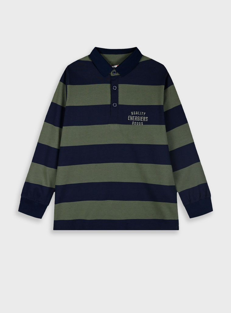 Stripped long sleeve polo for boys | KHAKI Stripped long sleeve polo for boys | KHAKI