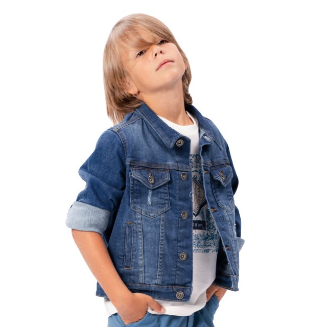 Boy΄s light, jean jacket with distressed effects | BLUE DENIM