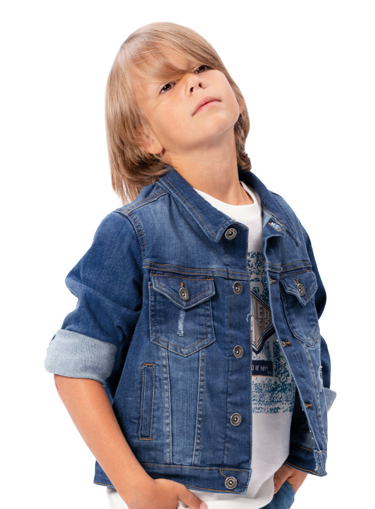 Boy΄s light, jean jacket with distressed effects | BLUE DENIM
