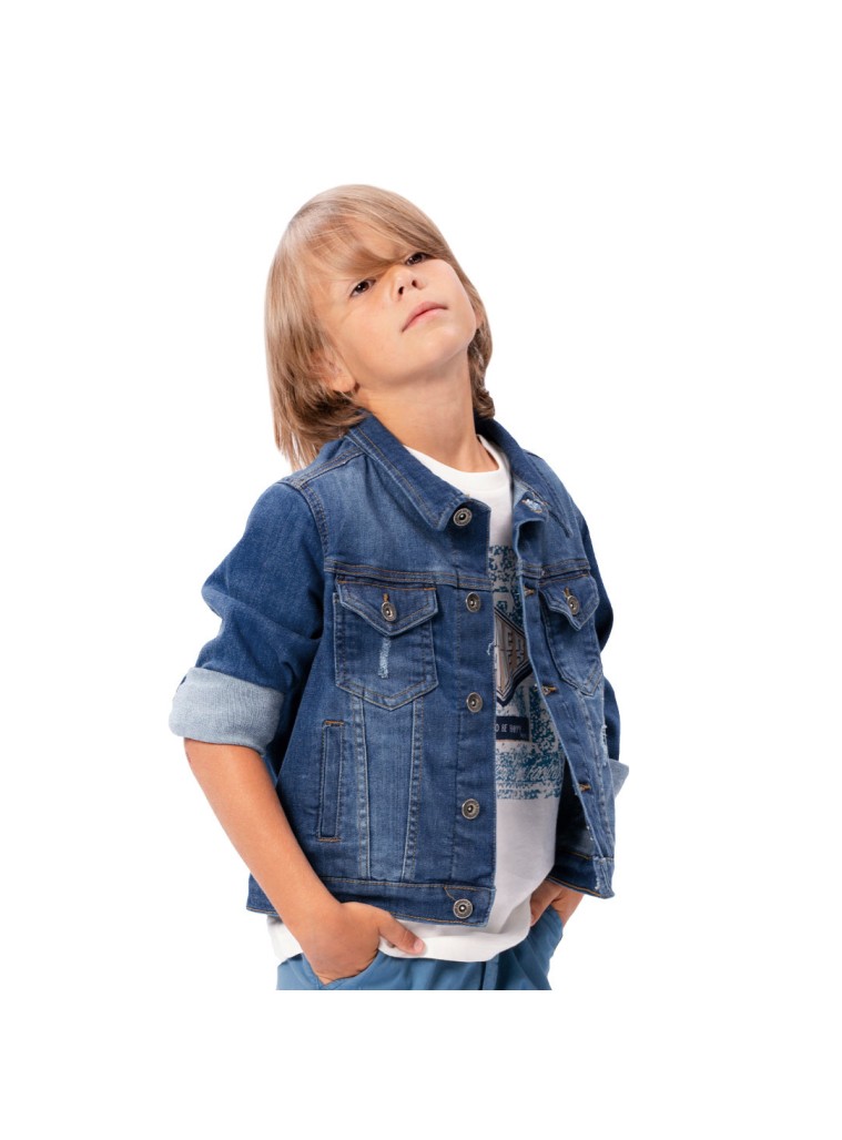 Boy΄s light, jean jacket with distressed effects | BLUE DENIM