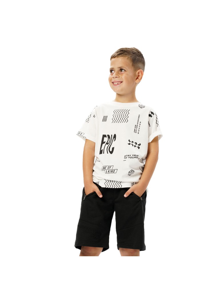 Boy΄s french terry bermuda with embossed print | BLACK