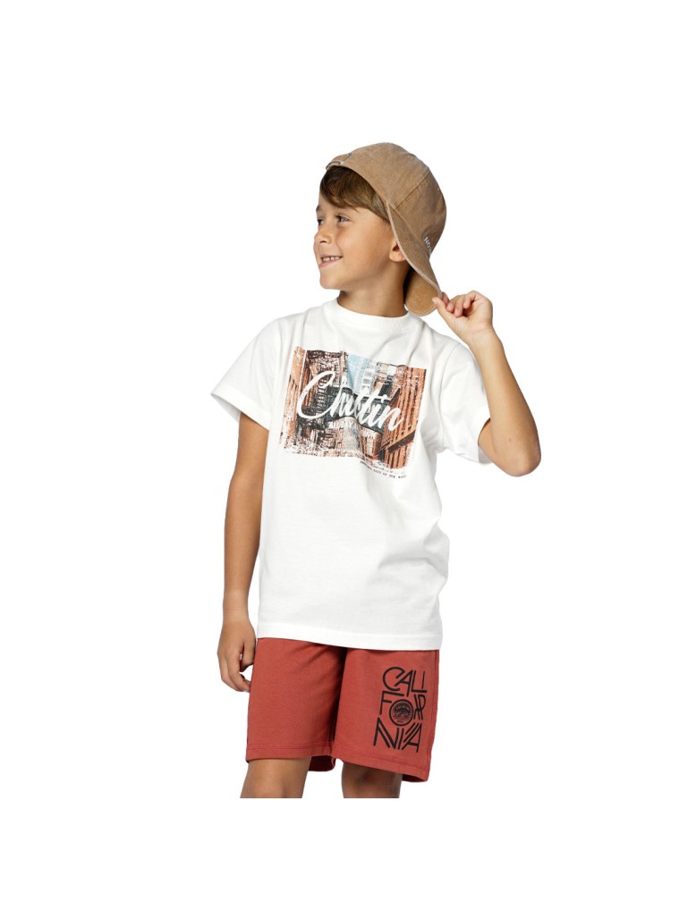 Βερμούδα με ένθετο και τύπωμα  για αγόρι | ΚΕΡΑΜΙΔΙ