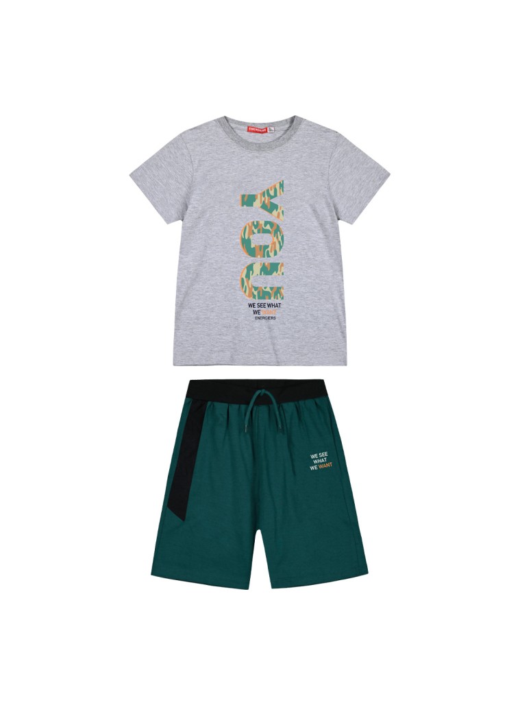 Boy΄s jersey set with print on the front side and bermuda | PETROL