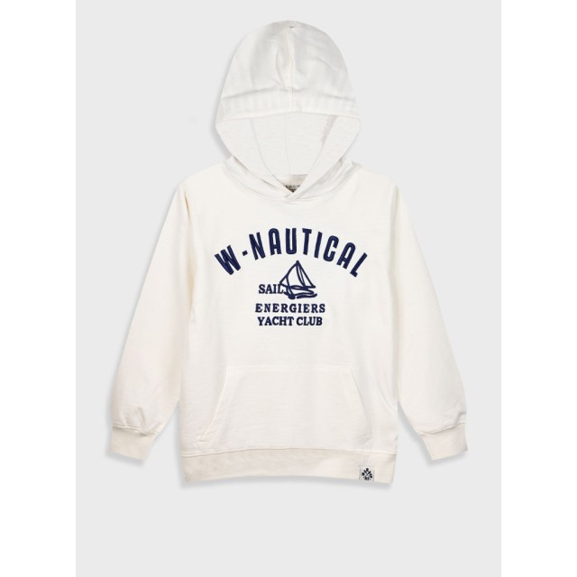 Pullover hoodie with embroidery for boys | ECRU