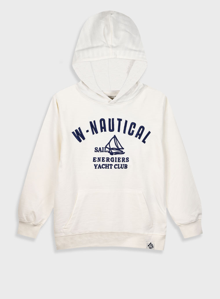 Pullover hoodie with embroidery for boys | ECRU