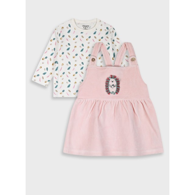 Baby set of shirt with velvet pinafore for girls (3 - 18 months) | PINK