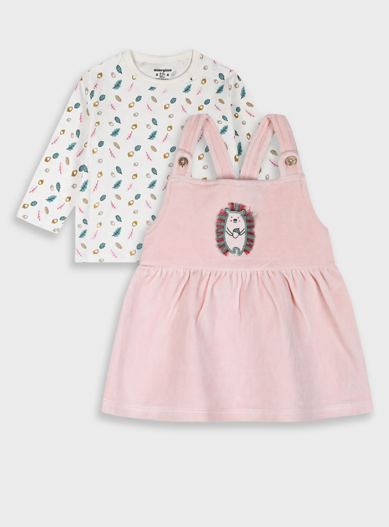 Baby set of shirt with velvet pinafore for girls (3 - 18 months) | PINK Baby set of shirt with velvet pinafore for girls (3 - 18 months) | PINK